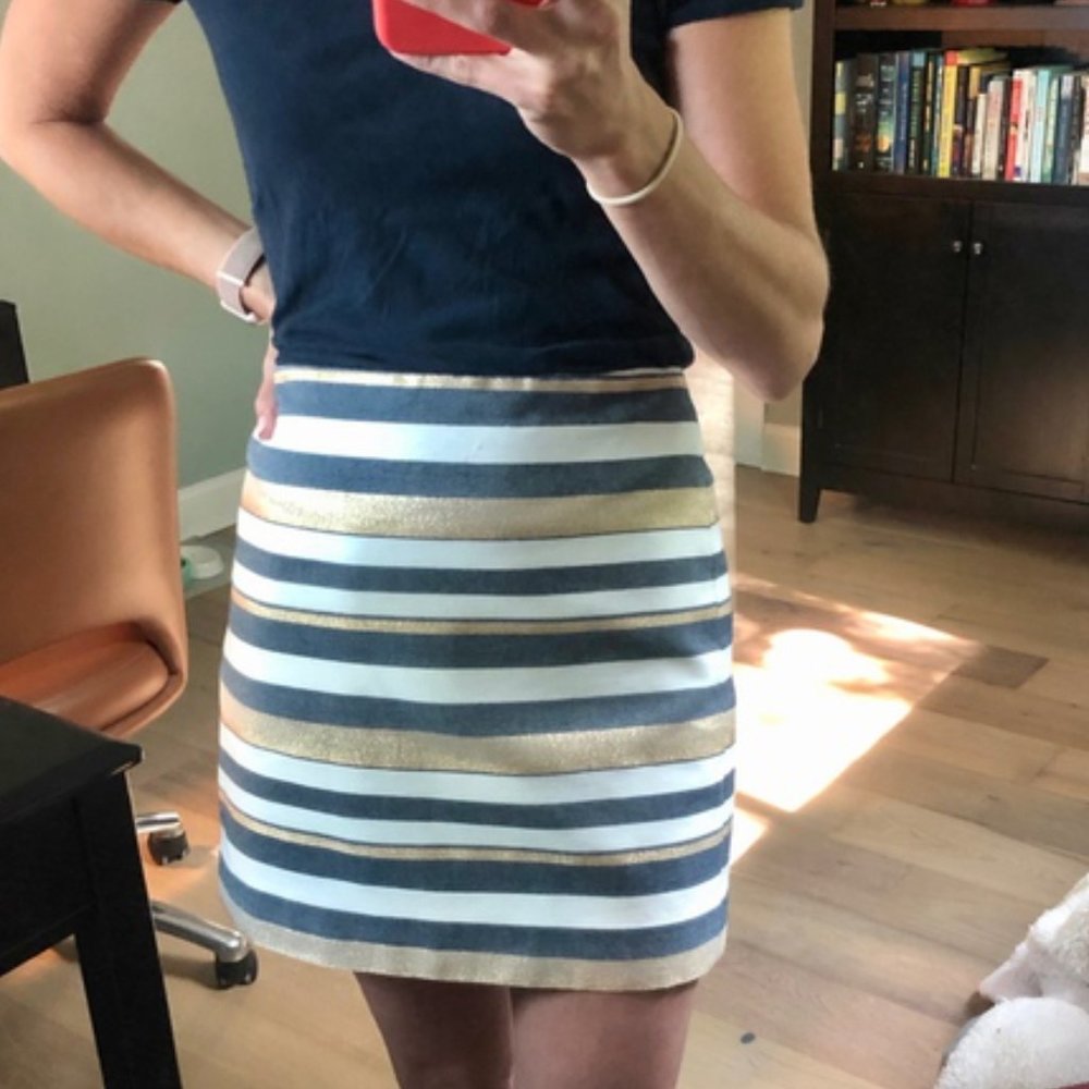 J.Crew Metallic Gold & Chambray Striped Mini Skirt